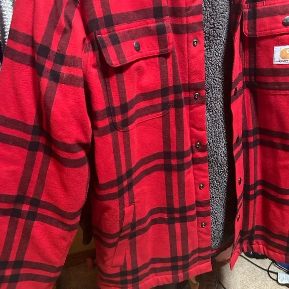 Carhartt Red Plaid Lined Workshirt Jacket - Picture 1 of 3